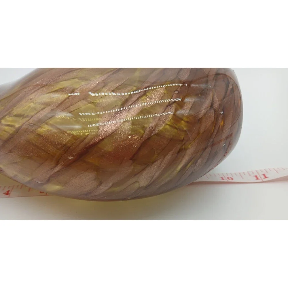 Murano Mid Century Amber Brown Swirl Sparkly Gold Pattern Vase 10